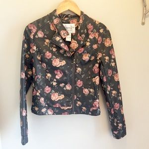 American Rag Vegan Floral Moto Jacket size small